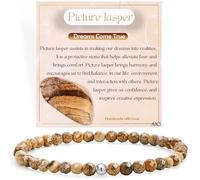 Farfume Jaspe Cuadro Los Sueños se Hacen Realidad Pulseras de Cuentas para las Mujeres, Mini 4mm Cristal Plata de Ley 925 Piedra Natural Elástica, Joyería Chakra Regalo Delicada