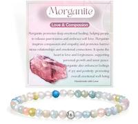 Farfume Morganita - Amor y Compasión - Pulseras de Cuentas para las Mujeres, 4mm Cristal Plata de ley 925 Piedra Natural Elásticas con Piedras Preciosas de para Mujer, Joyería de Chakra Regalos