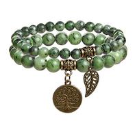 Farfume Pulseras de chakra para mujer - Pulsera de cristales de piedras curativas para mujer Piedras preciosas naturales Yoga Reiki Brazalete - Un juego de pulseras dobles(Pepidote)