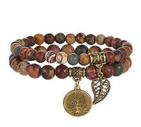 Farfume Pulseras de chakra para mujer - Pulsera de cristales de piedras curativas para mujer Piedras preciosas naturales Yoga Reiki Brazalete - Un juego de pulseras dobles(Jaspe Picasso Multicolor)