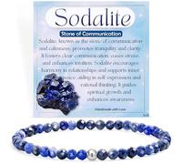 Farfume Sodalita - Comunicación - Pulseras de Cuentas para las Mujeres, 4mm Cristal Plata de ley 925 Piedra Natural Elásticas con Piedras Preciosas de para Mujer, Joyería de Chakra Regalos