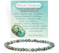 Farfume Turquesa Africana Equilibrio Emocional Pulseras de Cuentas para las Mujeres, Mini 4mm Cristal Plata de Ley 925 Piedra Natural Elástica, Joyería Chakra Regalo Delicada