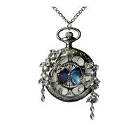 FARIDRUN Reloj de bolsillo con colgante de mariposa, collar de reloj de bolsillo con flores de cristal vintage, alas de mariposa azul en el centro, diseño hueco plateado, Un color, D