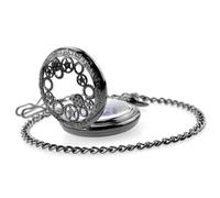 FARIDRUN Reloj de bolsillo mecánico para hombre, reloj de bolsillo retro, serie Steampunk Gear, esfera de números romanos esqueleto, caja de acero inoxidable negro, cadena de 14 pulgadas