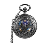 FARIDRUN Reloj mecánico de bolsillo para hombre con esfera de números romanos y diseño de esqueleto de día y noche, viene con una caja y cadena, adecuado tanto para hombres como para mujeres