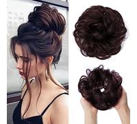 Faringoto Extensión de cabello humano con moño desordenado, extensiones de cabello humano para mujer, extensiones de cabello despeinado (chocolate oscuro)