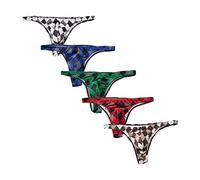 Faringoto Pantalones de tanga de bikini transpirable con estampado a cuadros de seda de hielo para hombre, 5 pares, L