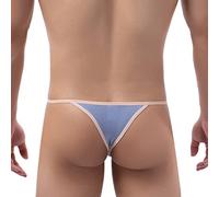 Faringoto Tanga lateral desmontable para hombre, pantalón de bikini gay, cómodo, sexy, sin cordones, para hombre, Azul, Large