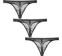 Faringoto Tangas de seda de hielo para hombre, ropa interior para hombre, tanga con espalda en T, 3 Negro, M