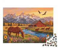 Farm and Horse 1000 Piezas Jigsaw Puzzle Recycled Sunset Mountain Senior Puzzles Party Game Props Developing Children‘s Intelligence Educational Fun 70x50cm/1000pcs