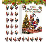 Farm Animal, Acrylic Rooster Ornament Countdown, Festive Hanging Christmas Display with 24 Slots, for Kids Adults Home Office Classroom Holiday Party Decor