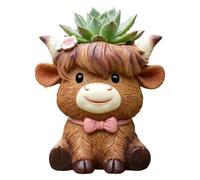 Farm Animal Planter, Cute Cow Pot Set, Small Holder with Drain Hole System, Sturdy Resin Plant Container Design, Whimsical Desk Garden Ornament, Balcony Patio Decor for Home Use