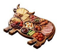 Farm Animal Serving Board Cow Style Snack Display Tray for Gathering | Premium Wood Material with Hand Carved Design, Cheese Fruit Meat Platter for Home Party Decoration 12.99 in