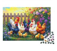 Farm Chicken Family 100% Recycled Cardboard Backyard Chickens 1000 Piece Puzzle for Adults Beautifully Illustrated Brainteasing 70x50cm/1000pcs