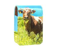 Farm Cow in the Grass Meadow - Estuche portátil para pintalabios, mini caja de almacenamiento para pintalabios, estuche organizador de lápices labiales con espejo para mujer, Varios colores, 9.5x2x7 cm/3.7x0.8x2.7 in