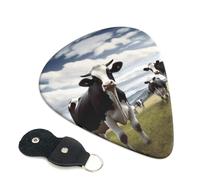 Farm Cow Pictures - Juego de 6 púas de guitarra con soporte de cuero para púas de guitarra, bolsa para llaves, púa de arte abstracto para guitarra eléctrica acústica, ukelele de 0.71 mm