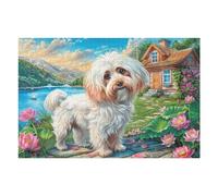 Farm Cute Bichon Frisé Rompecabezas 1000 Piezas Cartón Resistente para Adultos Actividades Grupales para Relajarse Decoración Pared Regalo Aniversario 1000 PCS/75x50cm
