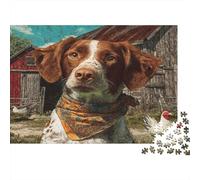Farm Dog Portrait-Vintage Rustic Style Adult Jigsaw Puzzle Dog with Bandana on Farm Educational Game Decompression for Adults Teens & Home Decor 52x38cm/1000pcs