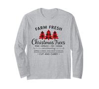 Farm Fresh Christmas Plaid Trees Rustic Holidays Winter Xmas Manga Larga