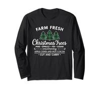 Farm Fresh Christmas Trees Vintage Plaid Tree Farmhouse Xmas Manga Larga