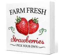 Farm Fresh Fresas Elige tu propia placa de madera para decoración de escritorio, letrero rústico de madera de fresa, decoración de escritorio para verano, hogar, cocina, granja, jardín, estante de mesa