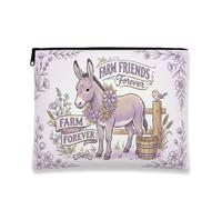 Farm Friends - Bolsa de maquillaje vintage floral para mujer, bolsa de viaje portátil pequeña con cremallera, organizador de cuidado de la piel de primavera, Violeta, 7x9 Inch, Granja