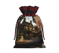 Farm Houses - Tractor de molino de viento, 1 bolsa de Navidad con cordón de 8.3 x 11.8 pulgadas, bolsa robusta para regalos y artículos esenciales de uso diario