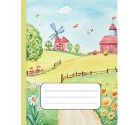 Farm Life Composition Notebook with Red Barn & Windmill: Rustic Watercolor Cover with Sunflowers, Scarecrows & Garden | Wide Ruled | 110 Lined Pages | 8.5 x 11 in | Countryside School Journal for Kids