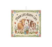 Farm Life Happy Life - Tapetes de secado de platos para encimera de cocina, tapete escurridor absorbente beige, almohadilla de microfibra vintage de granja para cafetería, 16 x 18 pulgadas