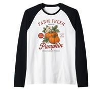 Farm Organic Pumpkin Fresh Farmer's Market Vintage Fall Camiseta Manga Raglan