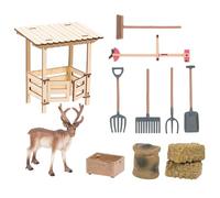 Farm Play Set, Wooden Reindeer And Animal Role Playing Toy Kit With Safe Smooth Edge Tools And Realistic Barn Accessories, Creative Farm Animal Playset For Children Boys Girls Family Indoor Party