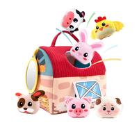 Farm Playset - Juego De Juguetes Para Vectores Agrícolas | Juego De Graneros Educativos | Sensorial Fingir Jugar A Lindo Juego De Animales De Peluche Juego De Granja Para El Desarrollo Con Espejo Para