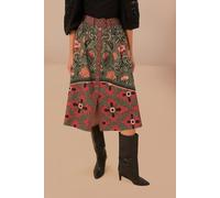 FARM Rio Arabesque Floral Green Buttons Midi Skirt Talla: XS | Faldas Midi Outlet | Mujer | Verde