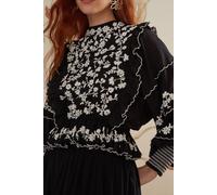 FARM Rio Black Embroidered Ruffle Longe Sleeve Blouse Talla: L | Manga Larga Outlet | Mujer | Negro