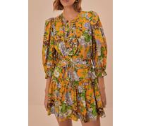 FARM Rio Yellow Capri Floral Mini Dress Short Sleeve Talla: XXS | Mini Vestidos Outlet | Mujer | Cian