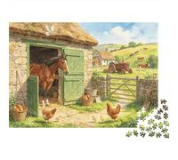 Farm Stable Jigsaw Puzzle 1000 Pieces Reciclable Rural Cottage Painting Senior Puzzles Educational Game Decompression Ideal for Family y Friends Birthdays 70x50cm/1000pcs