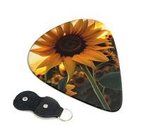 Farm Sunflower - Paquete de 6 púas de guitarra con soporte de cuero para púas de guitarra, bolsa para llaves, púa de arte abstracto para guitarra eléctrica acústica, ukelele de 0.96 mm