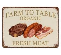 Farm to Table Butcher Meat Metal Tin Sign Vintage Illustration Wall Decor for Kitchen Dining Nook Breakfast Bar Country Style 8 X 12 inch