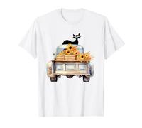 Farm Truck with Cat and Sunflowers Autumn Leaves Camiseta