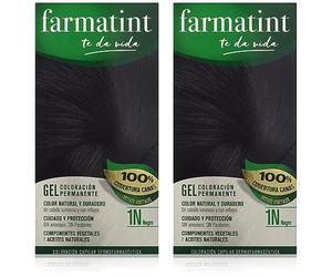 Farmatint Gel 1N Negro | Color Natural y Duradero | Componentes Vegetales y Aceites Naturales | sin Amoníaco | sin Parabenos | Dermatológicamente Testado, 1 unidad (Paquete de 2)