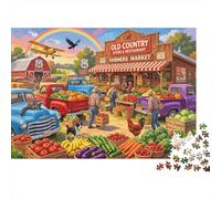 Farmers Market Jigsaw Puzzle 1000 Piezas Reciclado Papel Vintage Trucks Jigsaw Puzzles Educational Juego Challenge Fun Familiar Juego para Adults Y Age 10 70x50cm/1000pcs