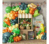 Farmer's Market - Kit de guirnalda de arco de globos de 133 piezas cultivadas localmente, globos de látex verde, amarillo y naranja con globos de aluminio vegetal para decoración de despedida de