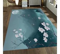 Farmhouse Area 60x120 Alfombra for Salon Lavable Moonlit Magnolia Blossom Alfombrilla Dormitorio Comedor Under Table Oficina Soft Tapete Manchas Resistance Japanese Teal Blue