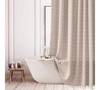 Farmhouse Brown Shower Curtain - Boho Modern Linen Fabric Shower Curtains for Bathroom, Chic Cute Wrinkle Free Thick Bathroom Curtain Set with Tassel - Bohemian Cloth Shower Curtain Long 72x72, Tan
