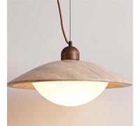 Farmhouse Chandelier Rustic Wood and Travertine Hanging Light Stone Shade Pendant Light for Bedroom Kitchen Island Dining Room Living Room Entryway with E26/E27 Base