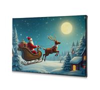 Farmhouse Decor - Lienzo decorativo con diseño de Papá Noel volando en un trineo tirado por un reno bajo una luna llena. Lienzo decorativo para decoración de pared de Pascua (40 x 60 cm)