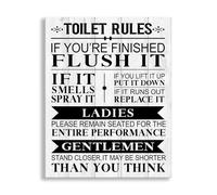 Farmhouse Funny Bathroom Sign: Rustic Toilet Rules Canvas Wall Art with Wood Frame, Humorous Decor for Guest Bath or as a Wedding Gift(Framed,08x12inch(20x30cm))