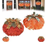 Farmhouse Handmade Fall Pumpkin Wreath,Burlap Pumpkins Garland with Bows & Berries,Autumn Outdoor Pumpkin Wreaths for Front Door and Wall Decor,Halloween & Thanksgiving Decor (A+B)