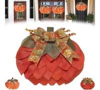 Farmhouse Handmade Fall Pumpkin Wreath,Burlap Pumpkins Garland with Bows & Berries,Autumn Outdoor Pumpkin Wreaths for Front Door and Wall Decor,Halloween & Thanksgiving Decor (B)