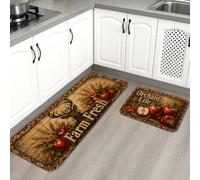 Farmhouse Harvest - Tapetes de cocina para suelo, alfombras suaves de huerto de frutas rústicas, acolchadas, cómodas, lavables, para fregaderos de cocina, lavadero, baño, 2 unidades